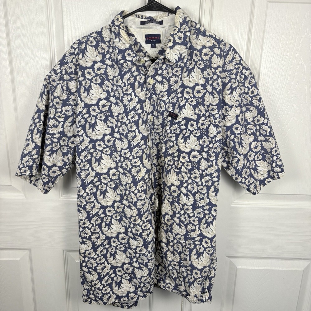 Tommy Jeans Classic Cotton Island Shirt Men's 2XL Short‎ Sleeve Floral Vintage